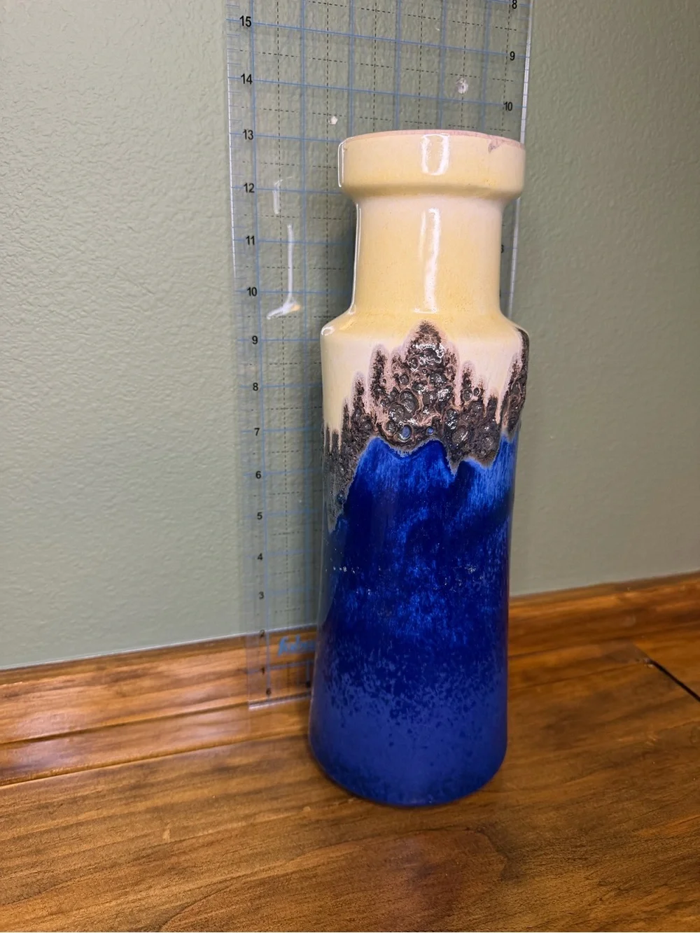 Ceramic Tall Blue and Cream Glazed Vase